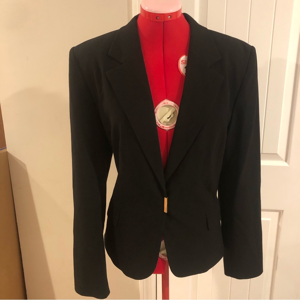 80s Josephine Chaus Shoulder Padded Black Blazer / Suit Jacket